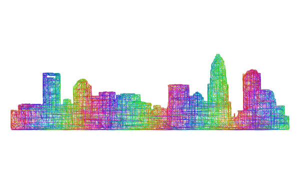 Charlotte skyline silhouette - multicolor line art