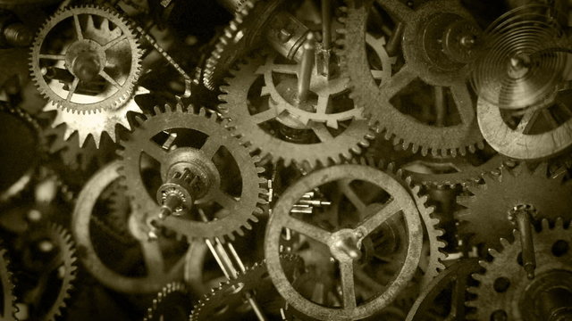 Old film footage: different kinds of gears from clock mechanisms