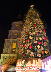 New Year tree on Sophia Square in Kyiv, Ukraine