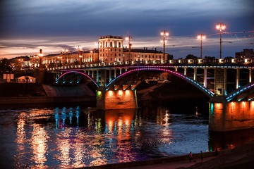 Fototapeta premium Old Bridge at twilight reflected in the water
