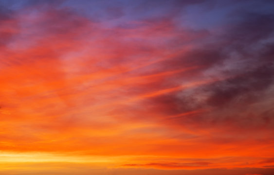 Fototapeta Fiery orange sunset sky. Beautiful sky.