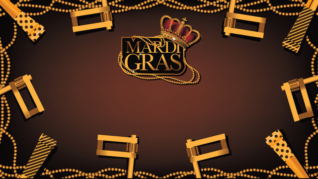 Golden beads frame Mardi Gras wide background stock illustration. EPS 10 vector