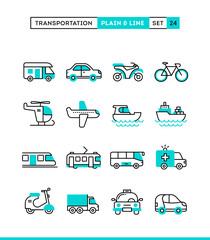 Transportation. Plain and line icons set, flat design