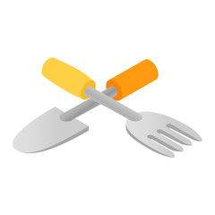 Garden spade and fork icon isometric