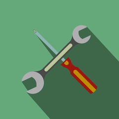 Wrench and screwdriver flat icon with shadow