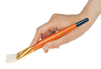 Hand with paintbrush isolated on white background