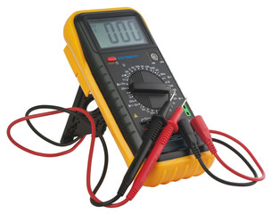 Digital multimeter. Object is isolated on white background without shadows.