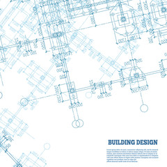 Building design background. Blue pile caps plan silhouette on white. Vector illustration.