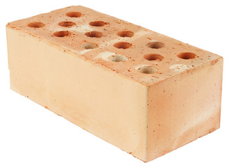 Brick hollow with circular through-holes. Object is isolated on white background without shadows.