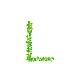 Fototapeta na wymiar Letter L, beautiful green leaves isolated on white background,w