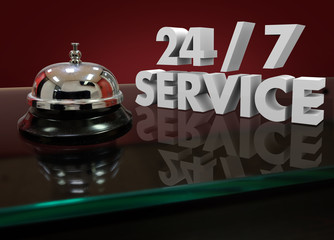 24 Hours 7 Days Week 3d Words Service Bell Open All Night