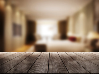 3D Close Up wood table with blur background