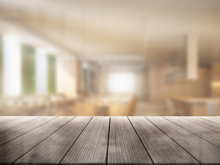 3D Close Up wood table with blur background