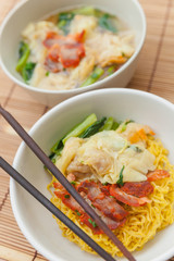 Noodles with dumpling and vegetables
