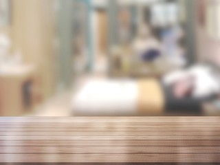 3D Close Up wood table with blur background