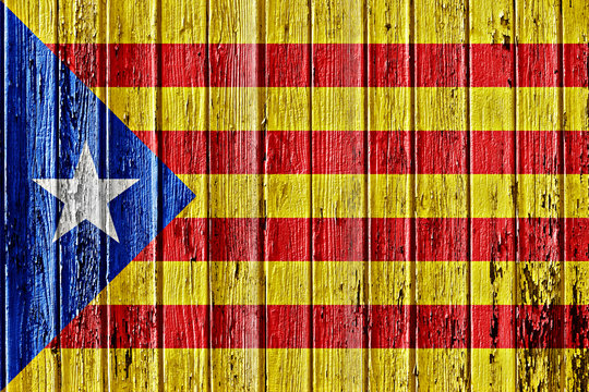 Flag Of Catalan Independence Movement Painted On Wooden Frame