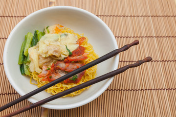 Noodles with dumpling and vegetables