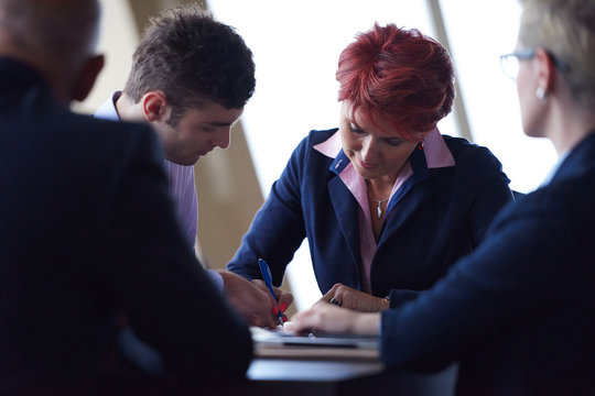 business people group sign contract