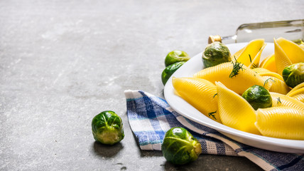 Pasta with Brussels sprouts and spices.