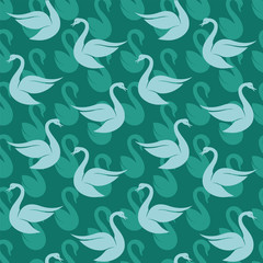 Fototapeta na wymiar Vector seamless pattern with swan on blue background. wallpaper
