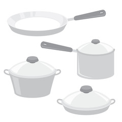 Equipment Tool Kitchen Cook Pot Saucepan Frying Pan Boiler Cartoon Vector
