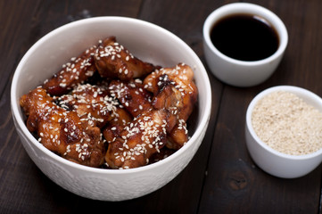 chicken wings in soy sauce with honey and sesame
