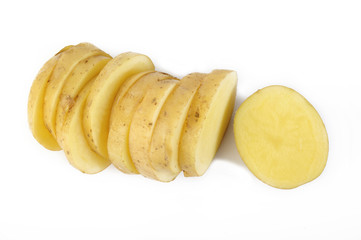 Fresh sliced potatoes on white background