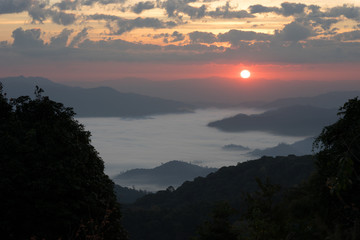 mountains under mist in the morning