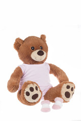 Teddy bear with pink shirt and socks, isolated