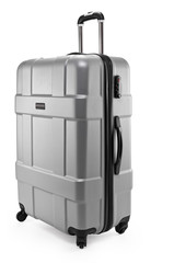 grey suitcase plastic half-turned