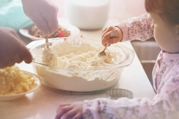 hand knead the dough into dumplings, close up
