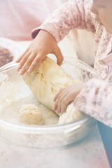 grandfather and granddaughter sifted flour