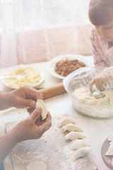 grandfather and granddaughter sifted flour