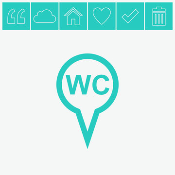 Map pointer with WC vector icon. WC toilet sign icon.