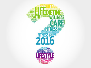 Fototapeta premium 2016 Question mark health and sport goals word cloud, concept background