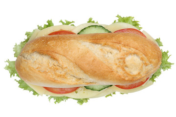 Sandwich Baguette belegt mit Käse von oben Freisteller