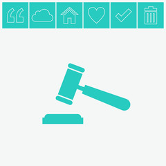 Judge or auction hammer vector icon.