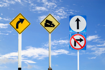 road signs, traffic signs set on blue sky  background,with clipp