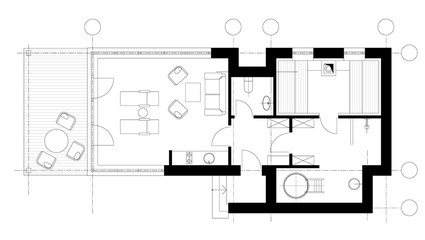 Sauna plan view with standard furniture symbols