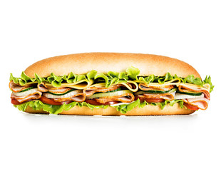 Big tasty sandwich close-up isolated on a white background.