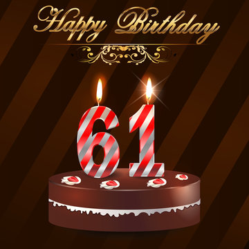 61 year Happy Birthday Card with cake and candles, 61st birthday - vector EPS10