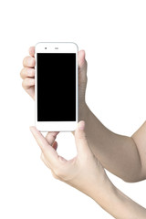 Selfie with mobile smart phone Isolated on white background