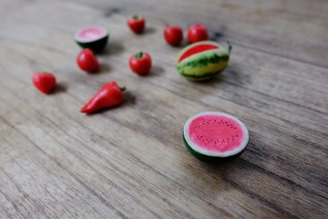 Fruits toy on wood table