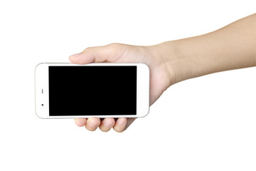 Selfie with mobile smart phone Isolated on white background
