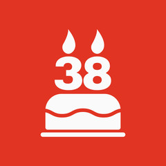 The birthday cake with candles in the form of number 38 icon. Birthday symbol. Flat