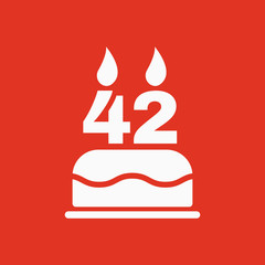 The birthday cake with candles in the form of number 42 icon. Birthday symbol. Flat