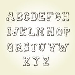 Hand drawn  font,  retro alphabet vintage style.