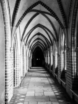 Cloister with gothic rib vault ceiling