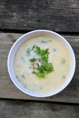 rice gruel on wood floor