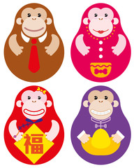 Year of Monkey Russian doll illustration set